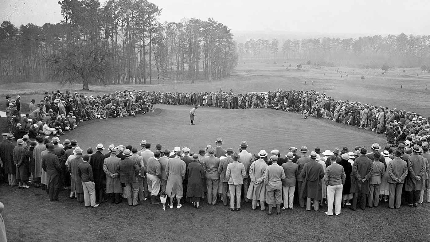 Bobby Jones rolls a putt during the Augusta National Invitational Tournament in Augusta, Ga., on March 23, 1934.