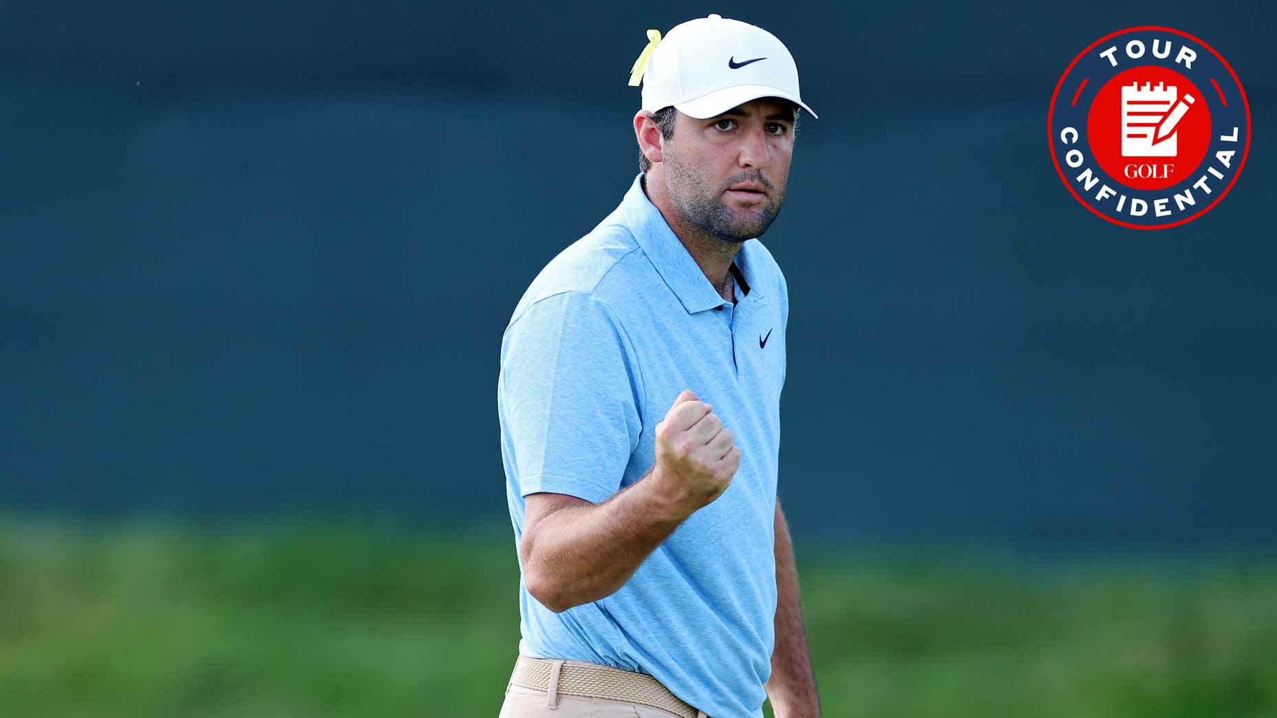 Scottie Scheffler fist pumps at the Memorial.